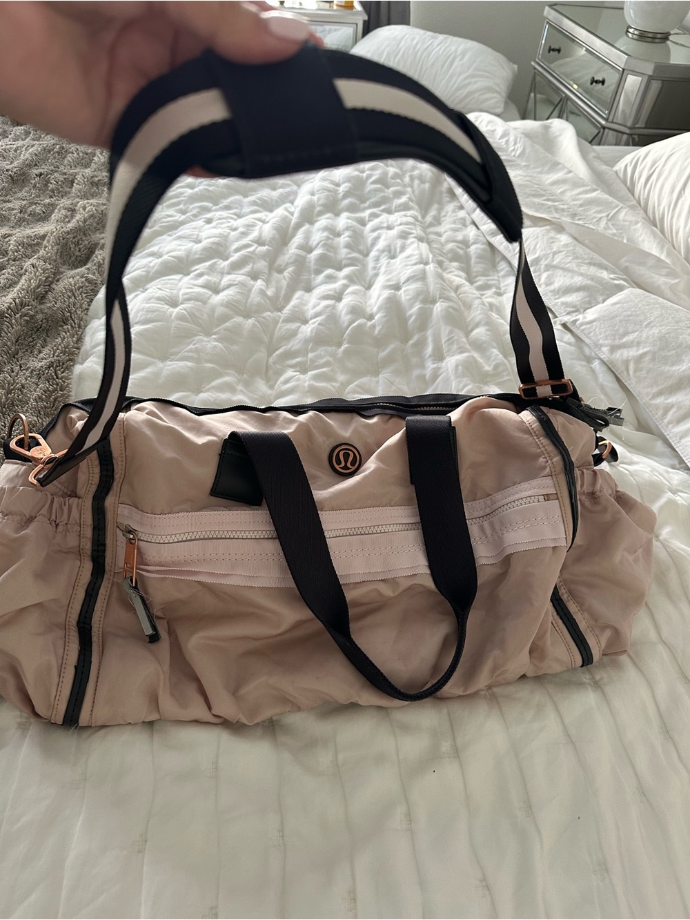 lululemon athletica Blush Pink and Black Duffel Bag